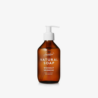 Soeder Natural Soap Wormwood Negroni 250 ml in a brown glass bottle with a white pump dispenser against a white background